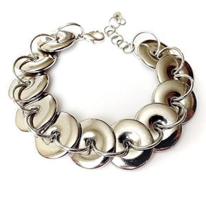 Cyberpunk Silver Metallic Shine Bracelet, Futuristic CCB Chain, Unisex Techwear Jewelry, Rave Festival Bangle, Adjustable Cyber Aesthetic