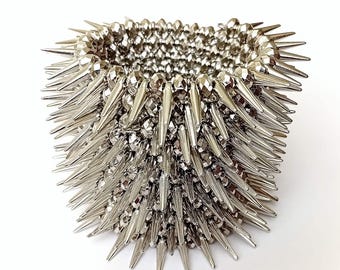 Silver Spike Punk Rock Cuff, Thorn Grunge Rocker Spiky Bracelet, Gothic Girl Fashion Jewelry, Birthday Gift for Her, Woman Goth Jewels