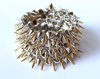 Spike Punk Style Cuff Bracelet, Gothic Unisex Spiked Thorn Jewelry, Spiky Punk Rock Multiwrap Bracelet, Grunge Rocker Multistrand Bracelet