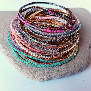 Minimalist Rhinestone Stretch Bracelet Set, Delicate Crystal String Set of 5 Bracelets, Dainty Stacking Sparkling Multicolor Bracelets