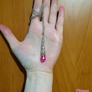 Pink Crystal Drop Necklace, Victorian Filigree Necklace, Fuchsia Magenta Necklace, Woman Dainty Silver Necklace, Birthday Gift for Her