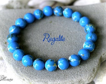 10mm Blue Regalite Bracelet, Light Blue Variscite Bracelet, Turquoise Blue Sea Sediment Bracelet, Unisex Blue Gemstone Bead Jewelry for Her