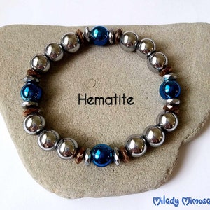 Silver Hematite Bracelet, Magnetite Gemstone Bracelet, Unisex Metallic Bead Jewelry, Metallic Shine Stretch Bracelet, Hematite Jewelry