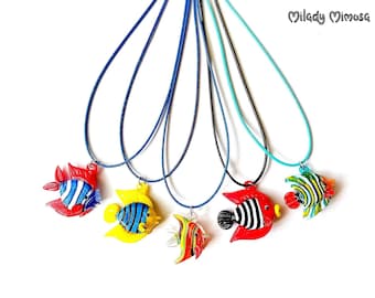 Lampwork Glass Fish Necklace, Murano Glass Bead Choker, Woman Murano Pendant Jewelry, Sea Ocean Marine Jewelry, Cute Colorful Fish Jewelry