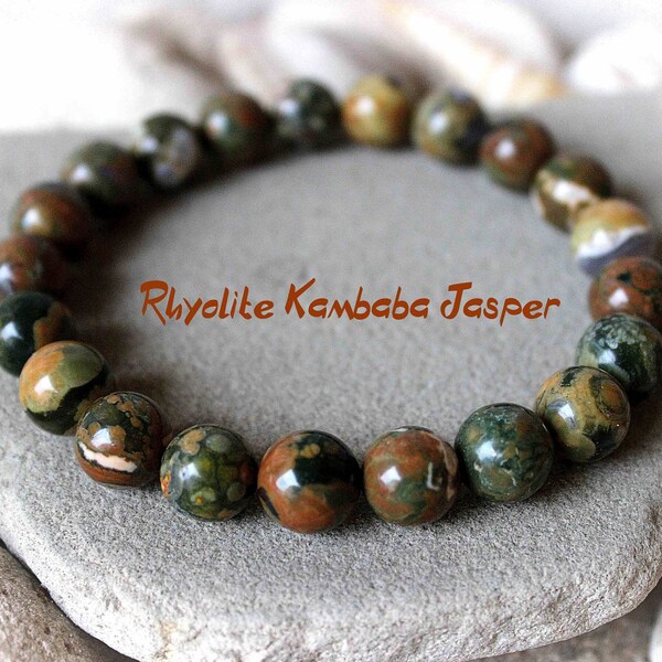 10mm Rhyolite Kambaba Jasper Bracelet, Heart Chakra Healing Bracelet, Wisdom and Self Love Energy Bracelet, Peace and Tranquility Jewelry