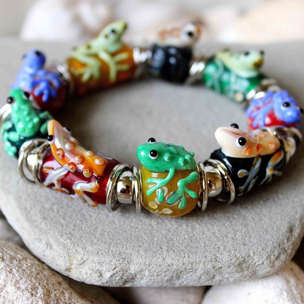 Bracelet de perles au chalumeau, bracelet grenouille en verre, bijoux grenouille mignonne, bracelet en verre de Murano, bijoux en verre au chalumeau pour femme et fille, cadeau pour fille