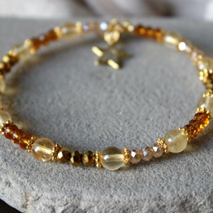 Dainty Citrine Bracelet, November Birthstone Bracelet, 6mm Citrine Bead Bracelet, Delicate Woman Citrine Jewelry, Woman Birthday Gift