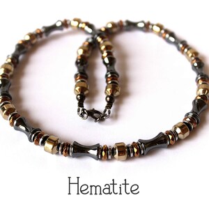 Hematite Gemstone Necklace, Men&#39;s Hematite Choker, Metallic Shine Beaded Necklace, Unisex Chakra Healing Energy Jewelry, Men&#39;s Birthday Gift