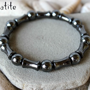 10mm Black Hematite Bracelet, Unisex Hematite Jewelry, Grey Bead Gemstone Bracelet, Chakra Healing Balancing Energy Bracelet, Mens Gift