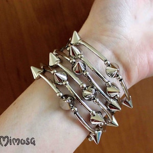 Silver Spike Bracelet, Punk Rock Bracelet, Gothic Jewelry, Woman Thorn Rocker Bracelet, Spiky Cuff, Spiked Grunge Jewelry, Gift for Her