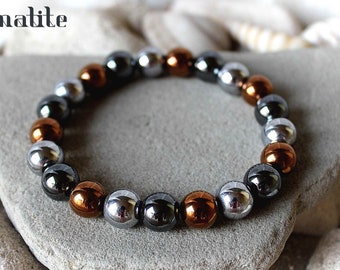 10mm Hematite Gemstone Bracelet, Unisex Hematite Crystal Jewelry, Metallic Shine Bracelet, Men's Birthday Gift, Chakra Balancing Bracelet
