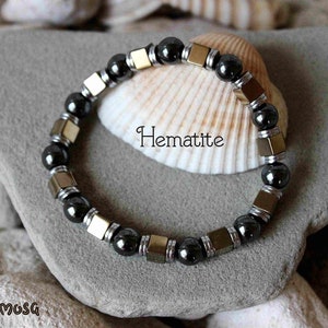 Men&#39;s Pyrite Hematite Gemstone Bracelet, Unisex Birthstone Chakra Healing Jewelry, Men&#39;s Energy Wrist Jewelry, Boyfriend Birthday Gift