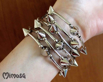 Silver Spike Bracelet, Punk Rock Bracelet, Gothic Jewelry, Woman Thorn Rocker Bracelet, Spiky Cuff, Spiked Grunge Jewelry, Gift for Her