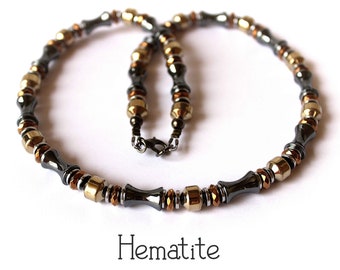 Hematite Necklace, Hematite Choker, Hematite Jewelry, Men's Hematite Choker, Men's Hematite Necklace, Metallic Necklace, Beaded Necklace