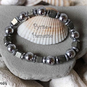 Hematite and Pyrite Bracelet, Unisex Hematite & Pyrite Jewelry, Metallic Silver Bracelet, Men&#39;s Christmas Gift, Birthday Gift for Him