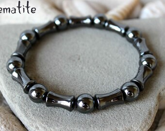 10mm Black Hematite Bracelet, Unisex Hematite Jewelry, Grey Bead Gemstone Bracelet, Chakra Healing Balancing Energy Bracelet, Mens Gift