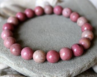 10mm Rhodochrosite Bracelet, Rhodochrosite Jewelry, Rhodochrosite Wrist Mala, Pink Bead Bracelet, Rhodochrosite Wrist Beads, Rhodochrosite