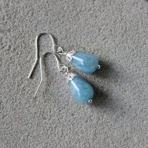 Aquamarine Drop Earrings, Aquamarine and Silver Jewelry, Dainty Light Blue Earrings, Blue and Silver Earrings, Birthday Gift for Her