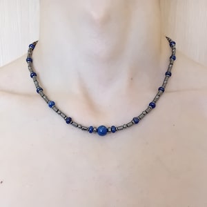 Men&#39;s Lapis Lazuli and Hematite Choker, Lapis and Hematite Necklace, Lapis Lazuli Jewelry,  Boyfriend Birthstone Choker, Men Birthday Gift