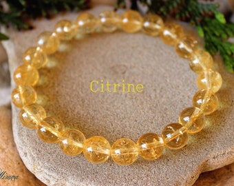 Genuine Citrine Bracelet, 10mm Citrine Bracelet, Citrine Wrist Mala, Citrine Jewelry, November Birthstone Bracelet, Yellow Bead Bracelet