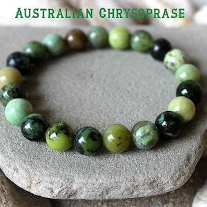 10mm Chrysoprase Bracelet, May Birthstone Bracelet, Australian Chrysoprase, June Gemstone Jewelry, Green Bead Bracelet, Gemini Sign Jewelry