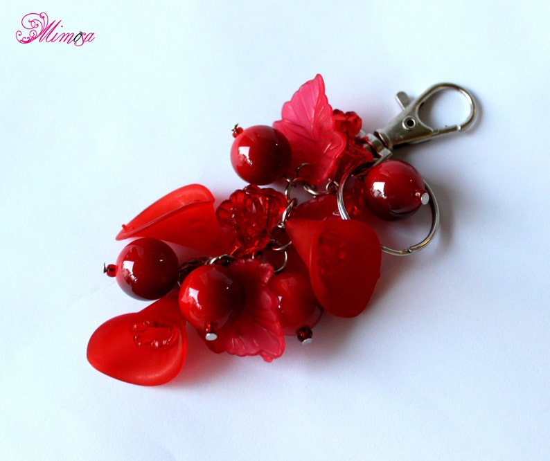 Key Gift Red Cluster Keychain Red Key Accessory Flower Keychain Red Flower Keychain Red Keychain Red Purse Charm Red Bag Charm