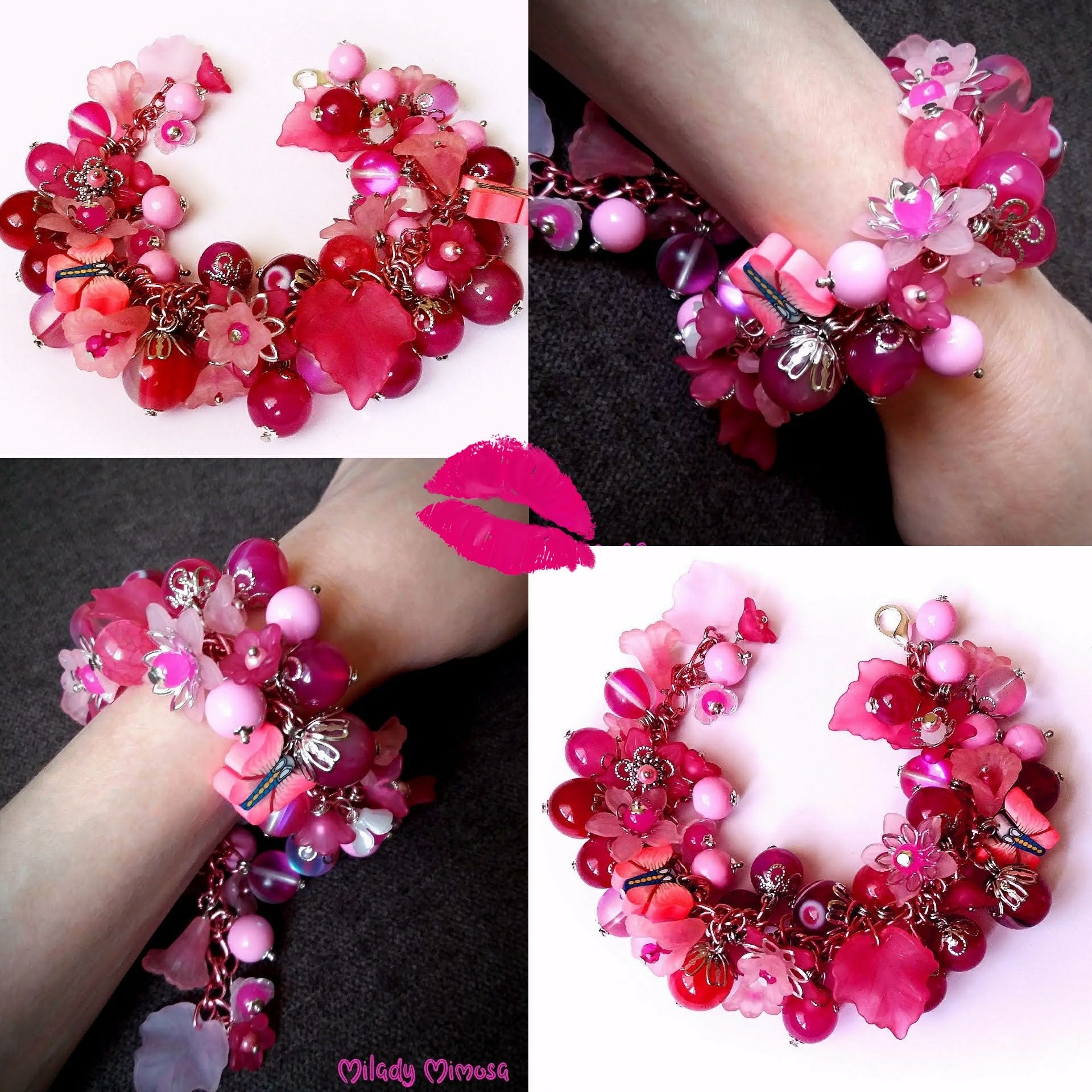 Romantic fuchsia flower bracelet