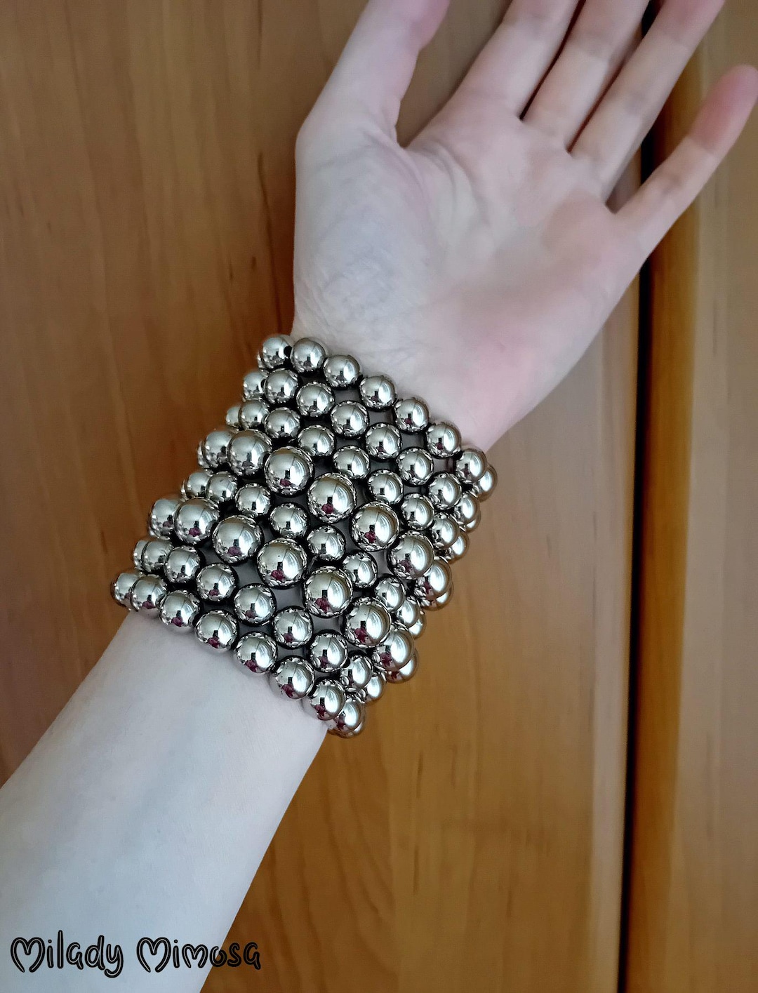 Metallic Silber Bead Stacking Armbänder, Chunky Perlen Armband Set