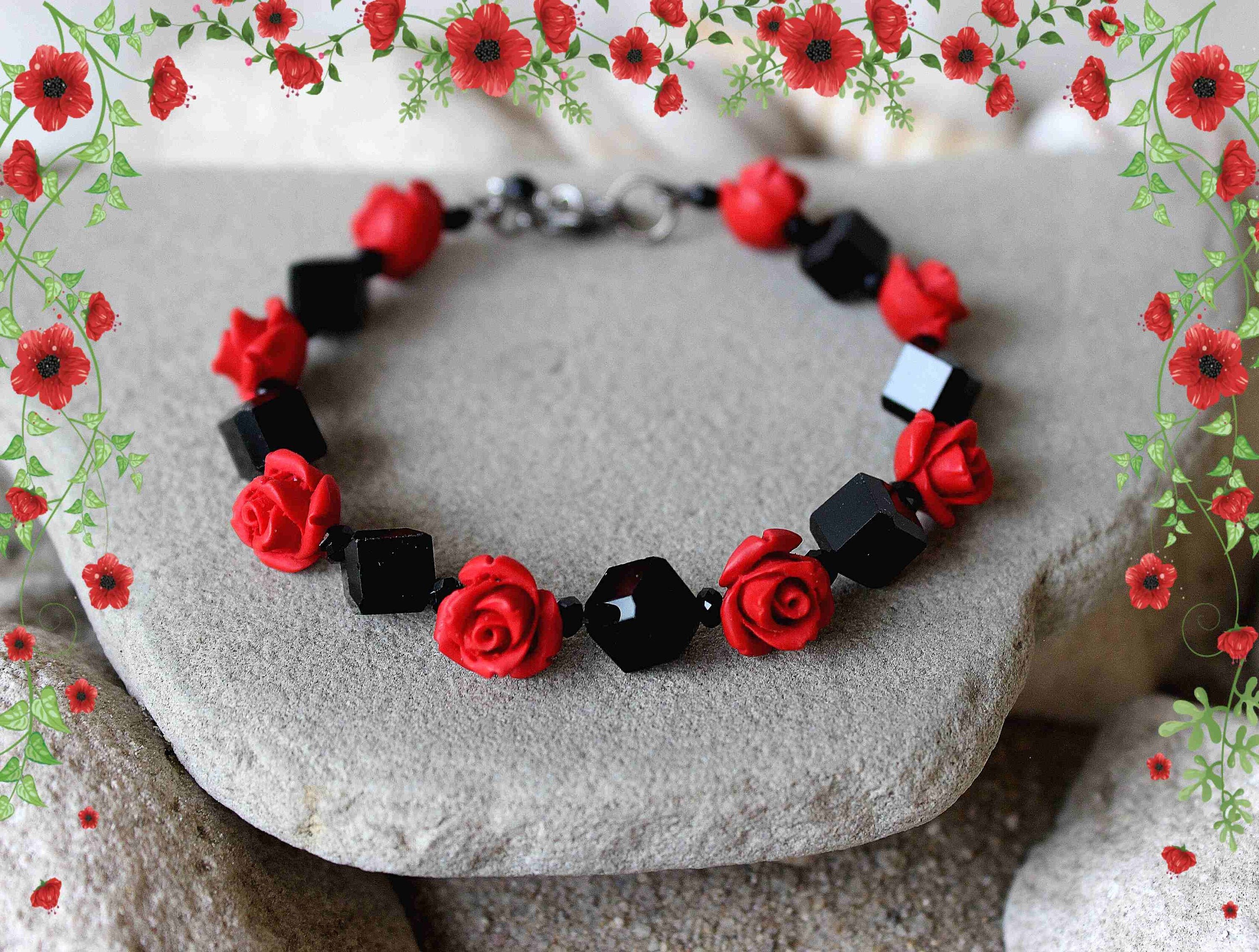 Black Rose Gold Bangle with Real Flowers