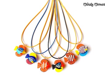 Murano Glass Fish Necklace, Lampwork Glass Bead Choker, Woman Murano Pendant Jewelry, Sea Ocean Marine Jewelry, Cute Colorful Fish Jewelry
