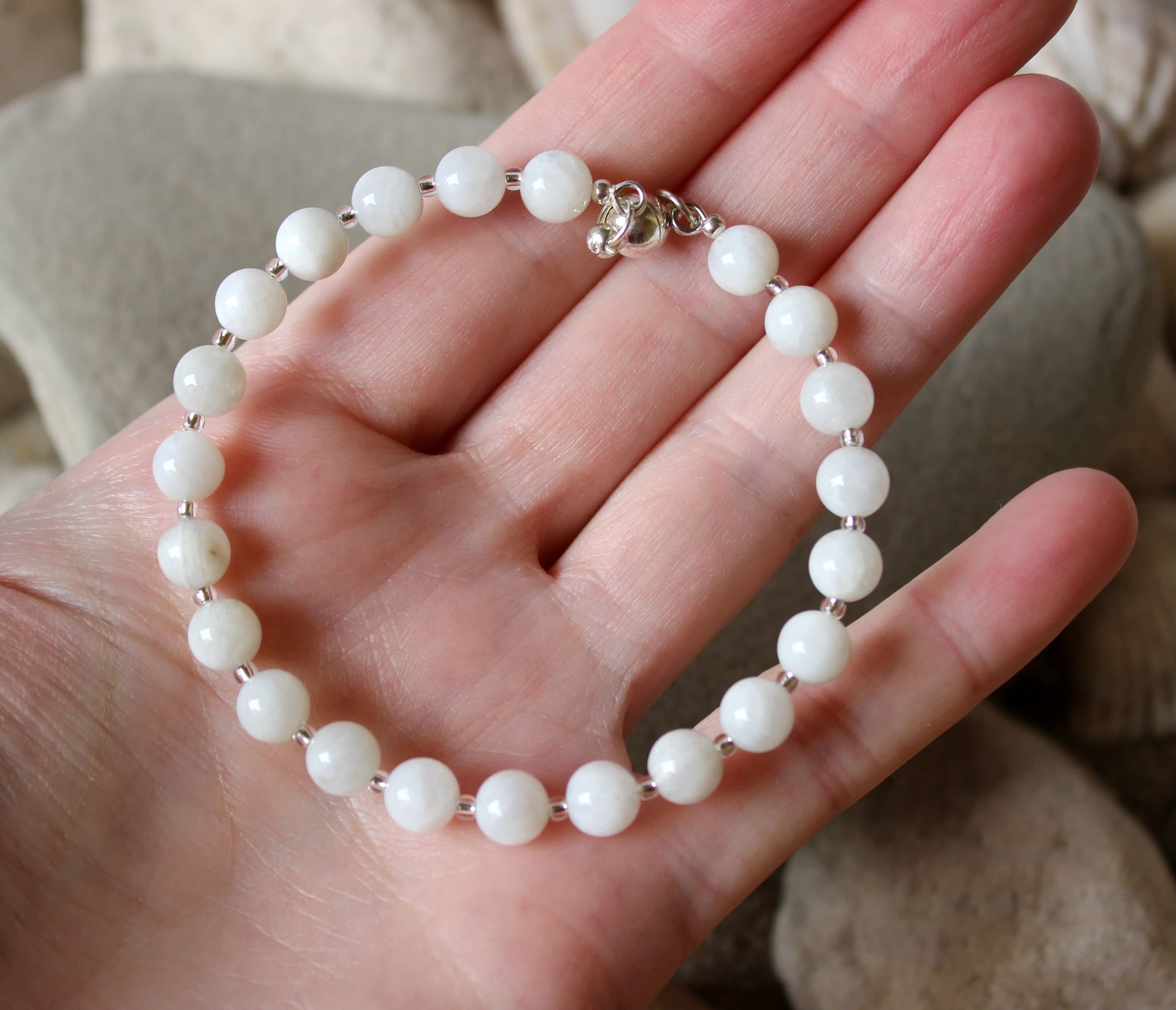 Moonstone Bracelet Moonstone Bangle 6mm Moonstone Bracelet | Etsy