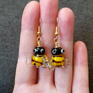 Glass Bee Earrings, Bees Earrings, Lampwork Glass Earrings, Murano Earrings, Glass Bead Earrings, Animal Glass Earrings, Lampwork Jewelry