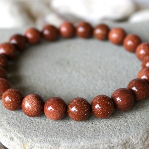 10mm Sparkling Goldstone Bracelet, Woman Goldstone Crystal Jewelry, Brown Bead Sandstone Bracelet, Woman Birthday Gift, Gift for Her