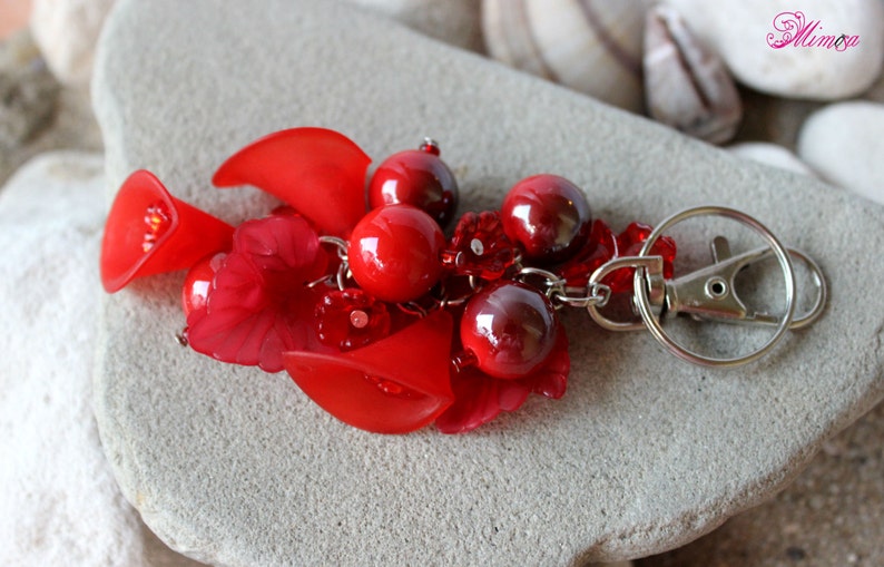 Key Gift Red Cluster Keychain Red Key Accessory Flower Keychain Red Flower Keychain Red Keychain Red Purse Charm Red Bag Charm