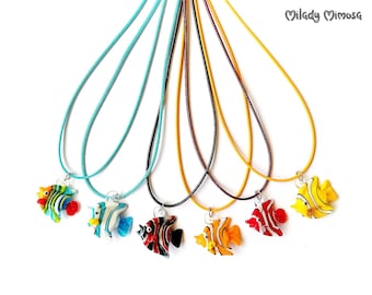 Murano Glass Fish Necklace, Lampwork Glass Bead Choker, Woman Murano Pendant Jewelry, Sea Ocean Marine Jewelry, Cute Colorful Fish Jewelry