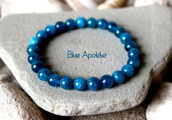 Bracelet En Apatite Bleue 8 Mm - Bijou Pierre Naturelle Arabesk - Neuf Avec étiquettes