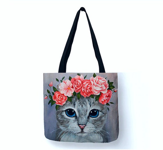 Cat Printed Bag Cute Cat Tote Bag Cat Market Bag Bohemian | Etsy