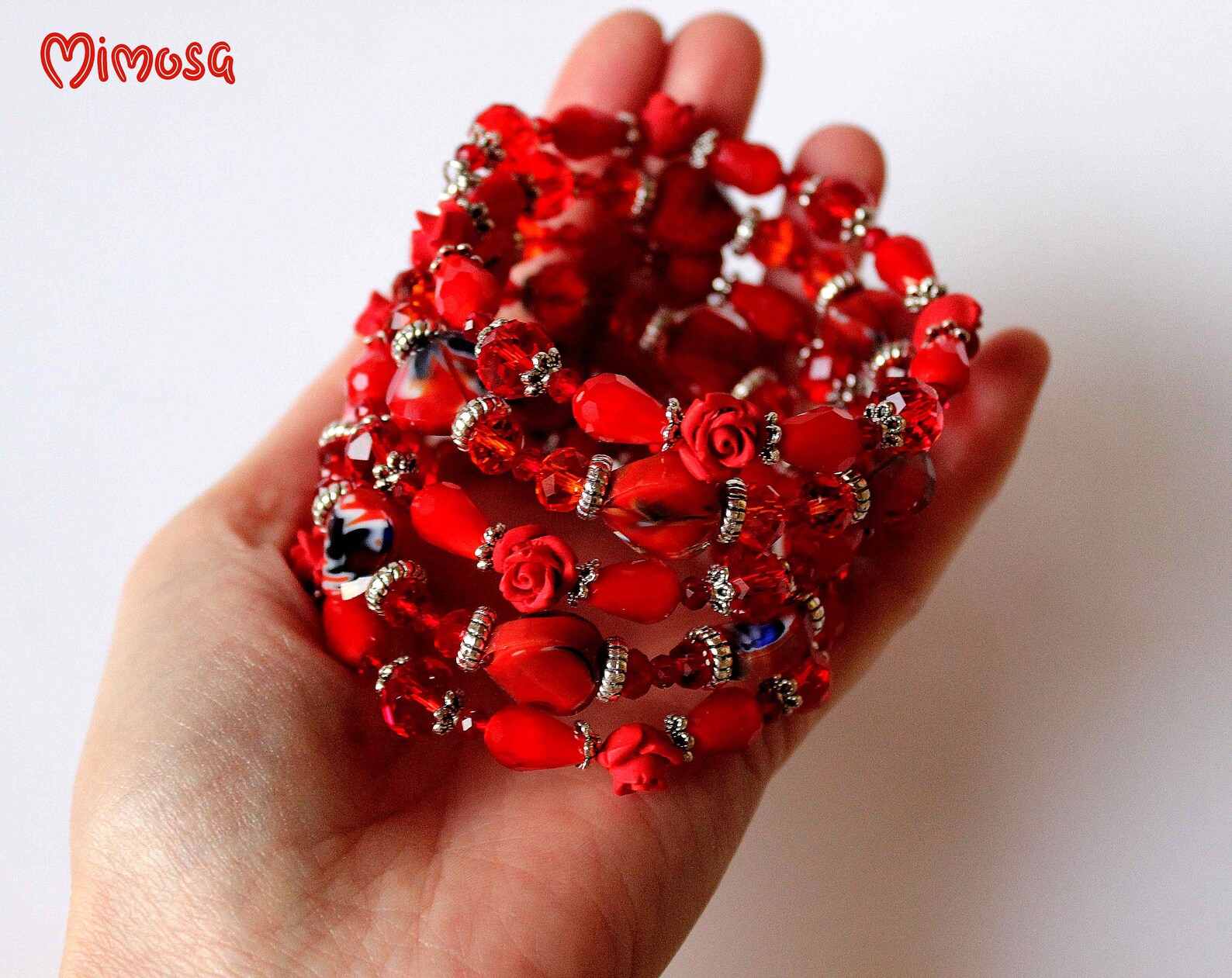 Red Rose Bracelet Red Cuff Bracelet Red Flower Bracelet Red Etsy