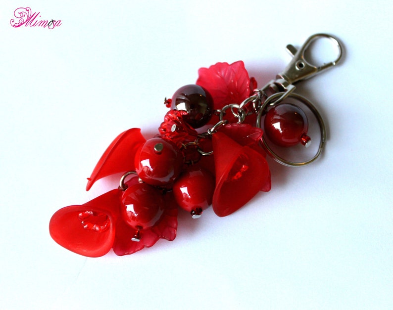 Key Gift Red Cluster Keychain Red Key Accessory Flower Keychain Red Flower Keychain Red Keychain Red Purse Charm Red Bag Charm
