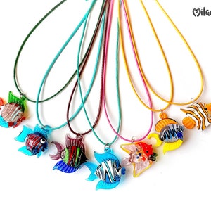 Lampwork Glass Fish Necklace, Murano Glass Bead Choker, Woman Murano Pendant Jewelry, Sea Ocean Marine Jewelry, Cute Colorful Fish Jewelry