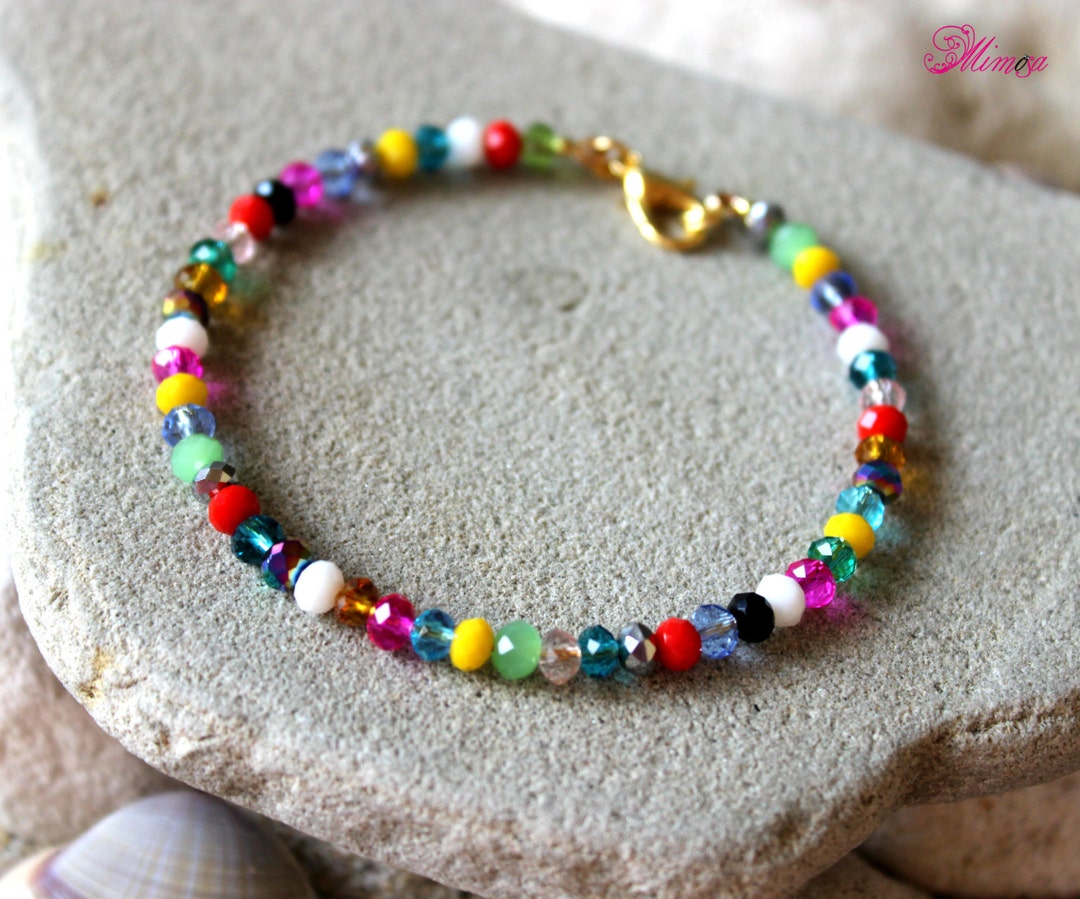 Delicate Colorful Crystal Bracelet, Woman Dainty Multicolor