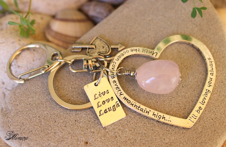 ROSE QUARTZ CELTIC KNOT Gemstone Love HEART Romance Keyring Keychain Mothers Day