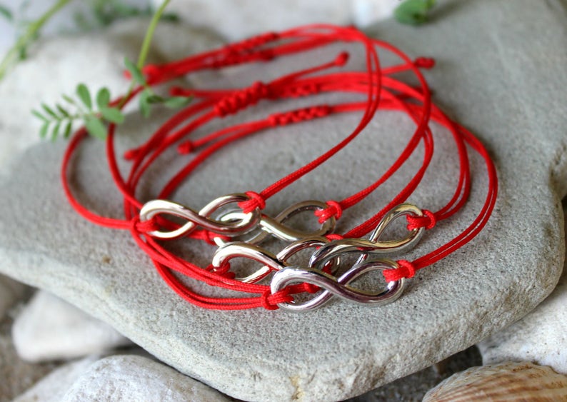 Infinity Red Black String Bracelet, Eternity Endless Friendship