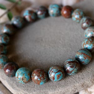 12mm Blue Crazy Lace Agate Bracelet, Lace Agate Crystal Jewelry, Blue Gemstone Bead Bracelet, Birthstone Chakra Healing Balance Yoga Jewelry
