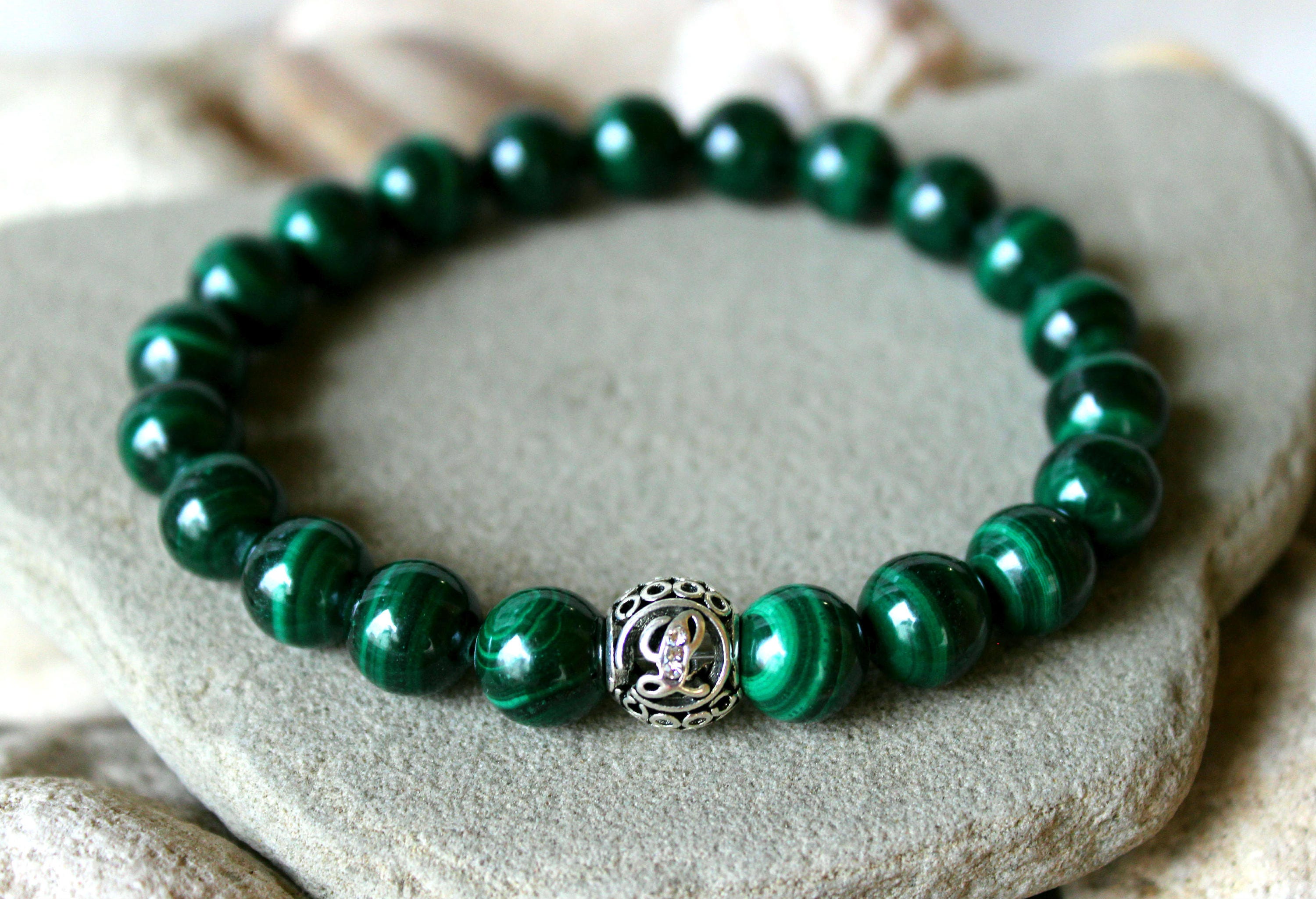 Malachite Bracelet 925 Sterling Silver Bead Bracelet - Etsy UK
