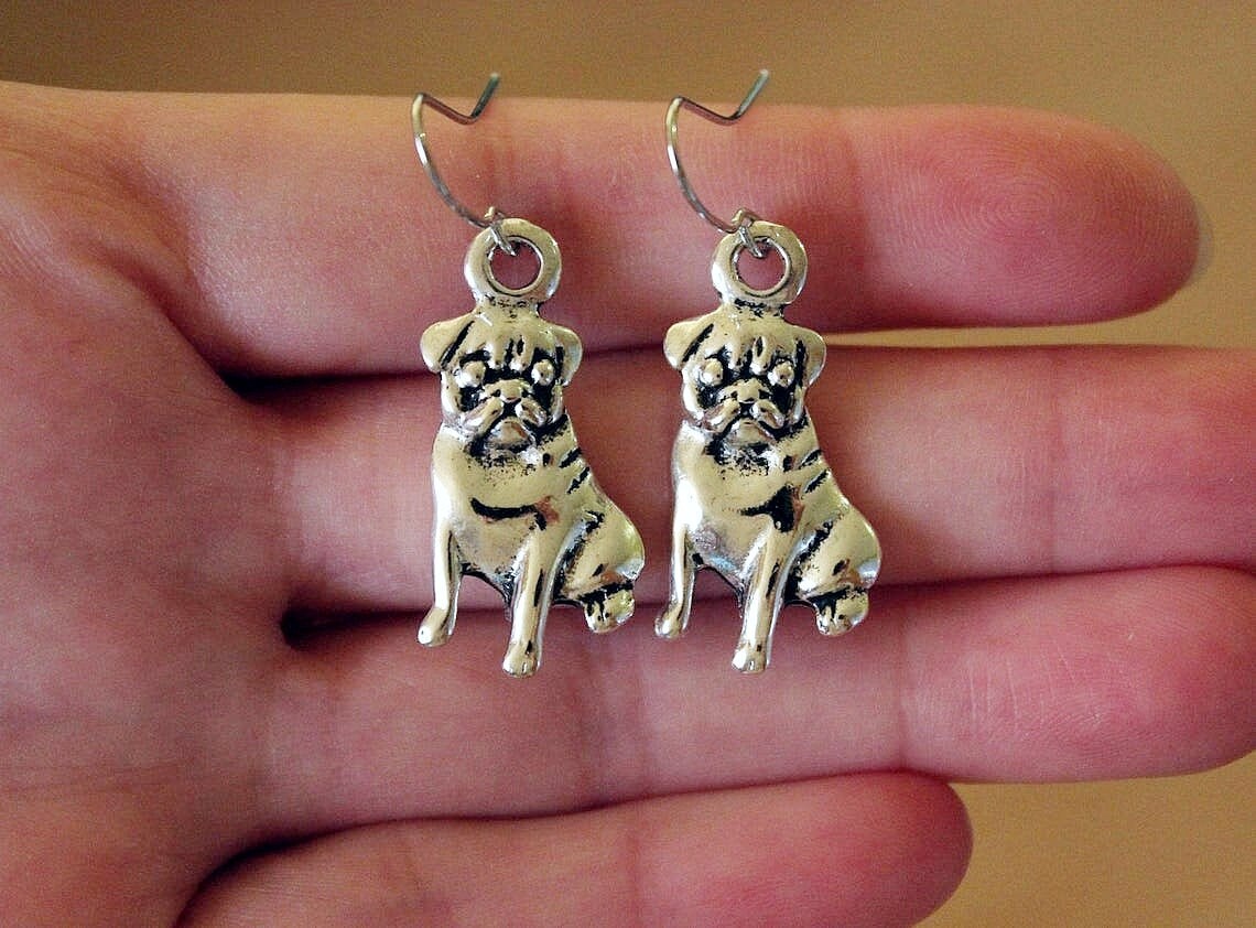 silver dog earrings