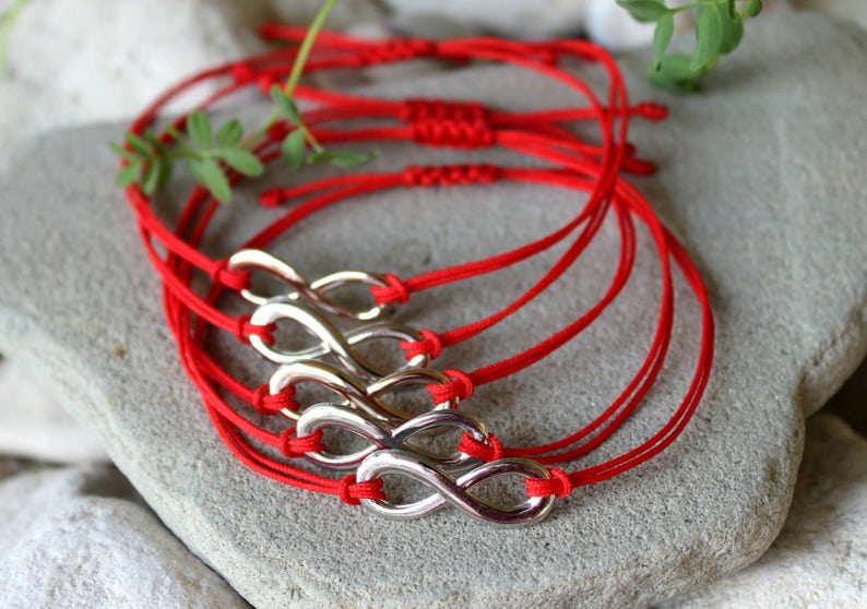 Infinity Red Black String Bracelet, Eternity Endless Friendship