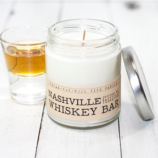 Nashville Whiskey Bar Wood Wick Candle - Whiskey Soy Wax Candle, Whiskey Scented Soy Wax Candle, Wood Wick Candle, Whiskey Scent, Man Candle