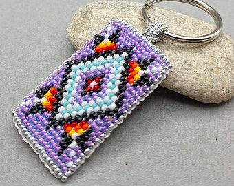 Beaded Keychain with Native Style Purple Boho Beadwork (SKU: KC.08012022.PPL)