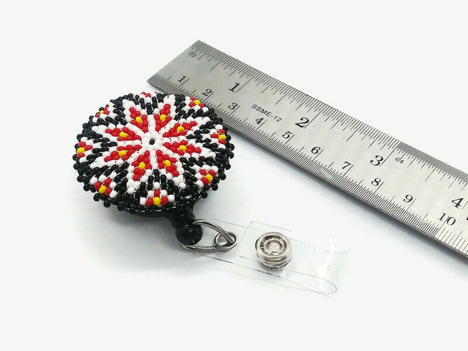 Beaded Badge Reel No.4 Black Native Style Beaded Flower Etsy